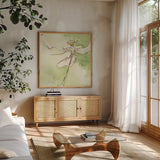 After Dogwood II by Chris Paschke. Shown in a natural wood frame in a cozy modern living room. Available as an archival giclee rolled canvas, fine art paper, or poster print. SKU 39191a.