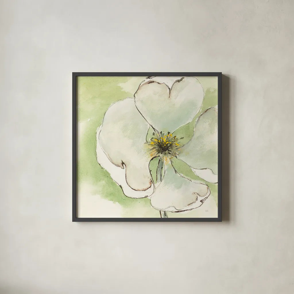 After Dogwood IV by Chris Paschke. Shown in a sleek black glass frame for a contemporary gallery look. Available as an archival giclee rolled canvas, fine art paper, or poster print. SKU 10985a.