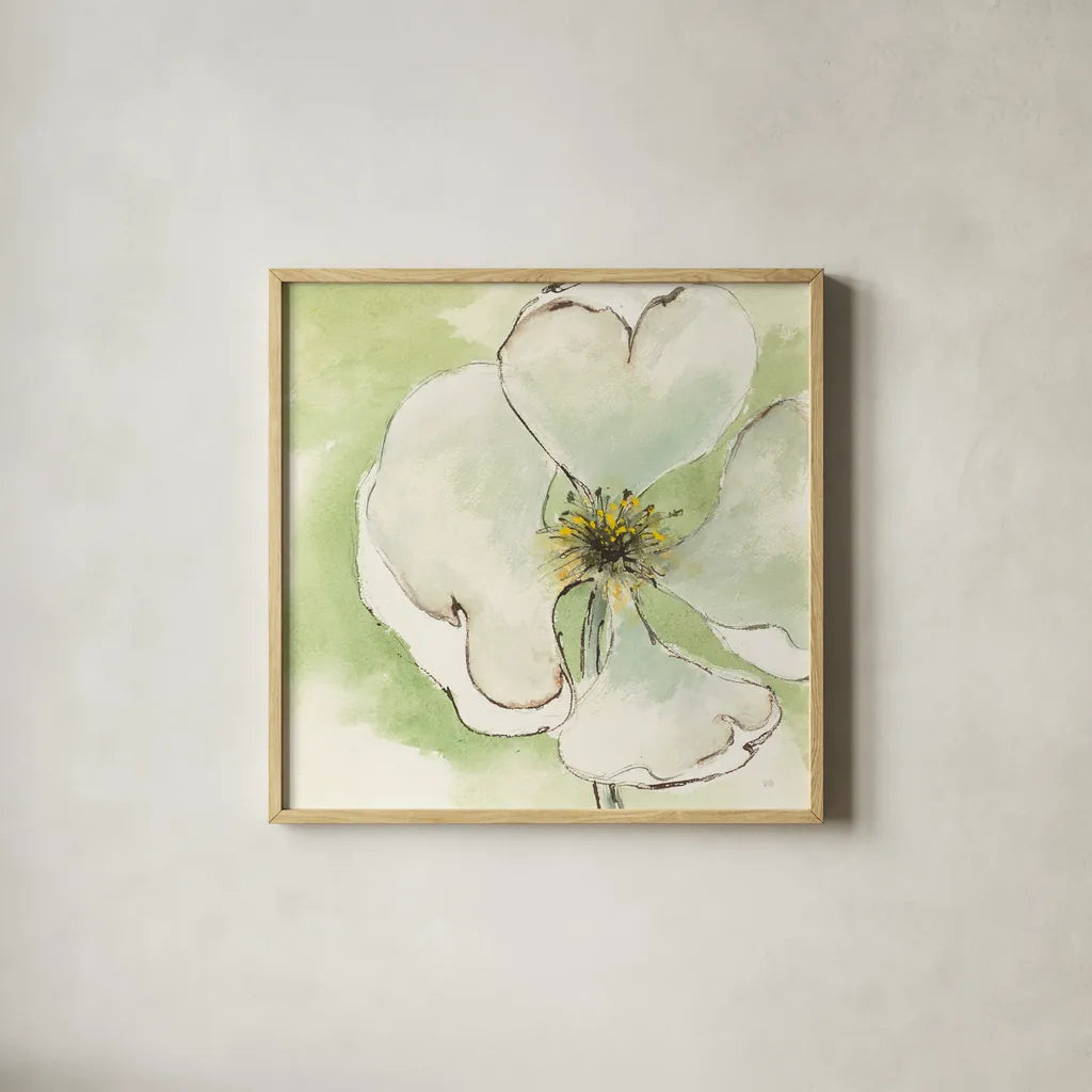 After Dogwood IV by Chris Paschke. Shown in a natural wood glass frame for a timeless modern aesthetic. Available as an archival giclee rolled canvas, fine art paper, or poster print. SKU 10985a.