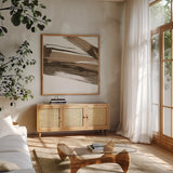 Almost Stripes II by Chris Paschke. Shown in a natural wood frame in a cozy modern living room. Available as an archival giclee rolled canvas, fine art paper, or poster print. SKU 78120a.