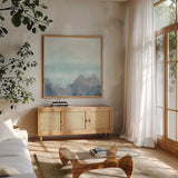 Altered Landscape I by Chris Paschke. Shown in a natural wood frame in a cozy modern living room. Available as an archival giclee rolled canvas, fine art paper, or poster print. SKU 88354a.