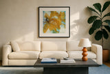Amber Blue II by Chris Paschke. Displayed in a glass frame with matte in a clean modern living room. Available as an archival giclee rolled canvas, fine art paper, or poster print. SKU 59993a.