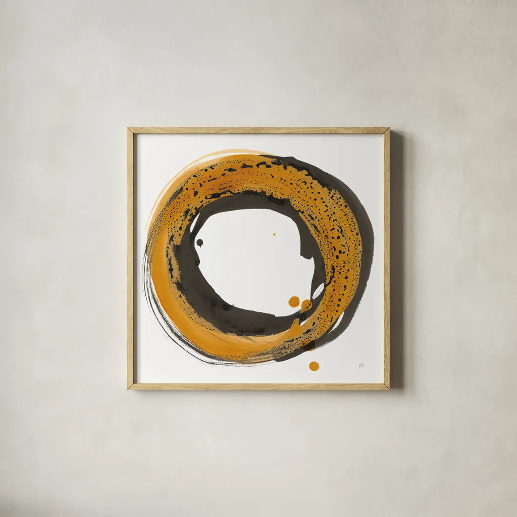 Amber Enso I by Chris Paschke. Shown in a natural wood glass frame for a timeless modern aesthetic. Available as an archival giclee rolled canvas, fine art paper, or poster print. SKU 76330a.