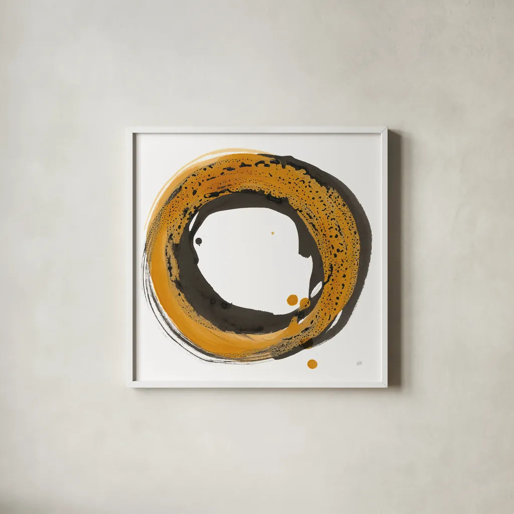 Amber Enso I by Chris Paschke. Shown in a crisp white glass frame for a clean and minimalist style. Available as an archival giclee rolled canvas, fine art paper, or poster print. SKU 76330a.
