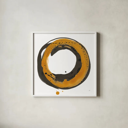 Amber Enso II by Chris Paschke. Shown in a crisp white glass frame for a clean and minimalist style. Available as an archival giclee rolled canvas, fine art paper, or poster print. SKU 76331a.