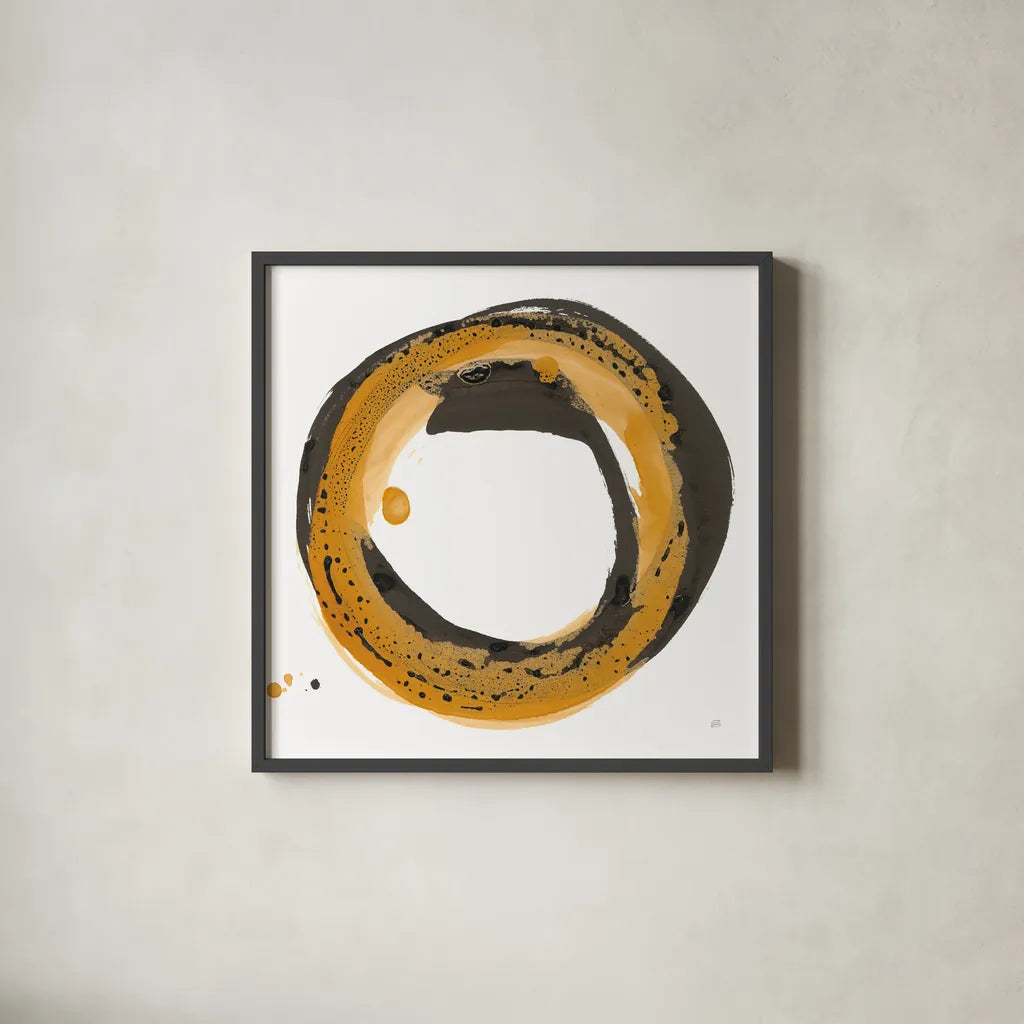 Amber Enso III by Chris Paschke. Shown in a sleek black glass frame for a contemporary gallery look. Available as an archival giclee rolled canvas, fine art paper, or poster print. SKU 76332a.