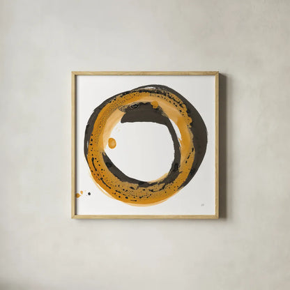 Amber Enso III by Chris Paschke. Shown in a natural wood glass frame for a timeless modern aesthetic. Available as an archival giclee rolled canvas, fine art paper, or poster print. SKU 76332a.