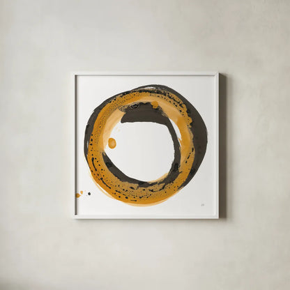 Amber Enso III by Chris Paschke. Shown in a crisp white glass frame for a clean and minimalist style. Available as an archival giclee rolled canvas, fine art paper, or poster print. SKU 76332a.