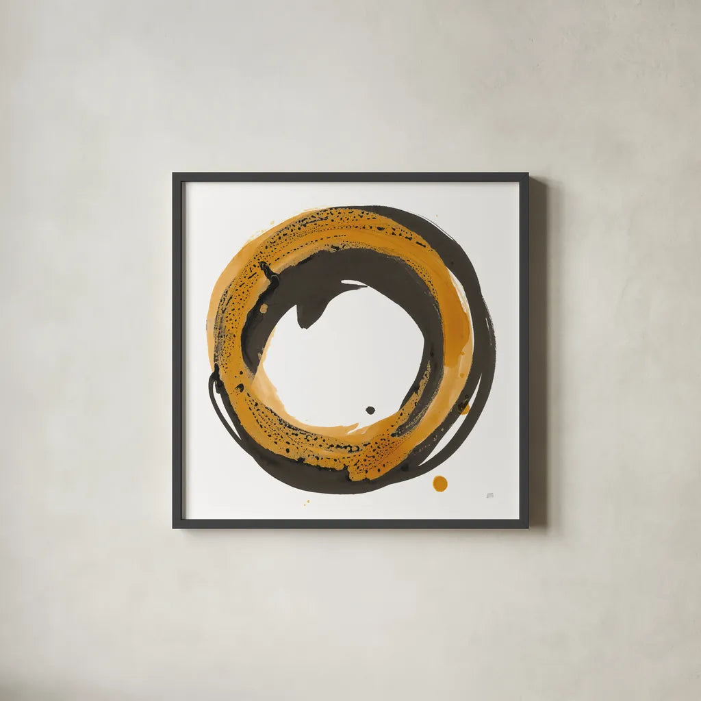 Amber Enso IV by Chris Paschke. Shown in a sleek black glass frame for a contemporary gallery look. Available as an archival giclee rolled canvas, fine art paper, or poster print. SKU 76333a.