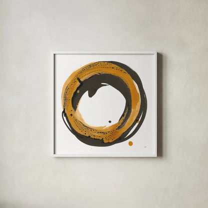 Amber Enso IV by Chris Paschke. Shown in a crisp white glass frame for a clean and minimalist style. Available as an archival giclee rolled canvas, fine art paper, or poster print. SKU 76333a.