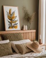 Amber Leaves I by Chris Paschke. shown as a paper print in a natural frame. Available as a archival giclee rolled canvas, fine art paper, or poster print. SKU 75153h.