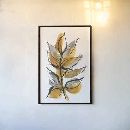 Amber Leaves I by Chris Paschke. shown as a paper print in a black flame. Available as a archival giclee rolled canvas, fine art paper, or poster print. SKU 75153h.