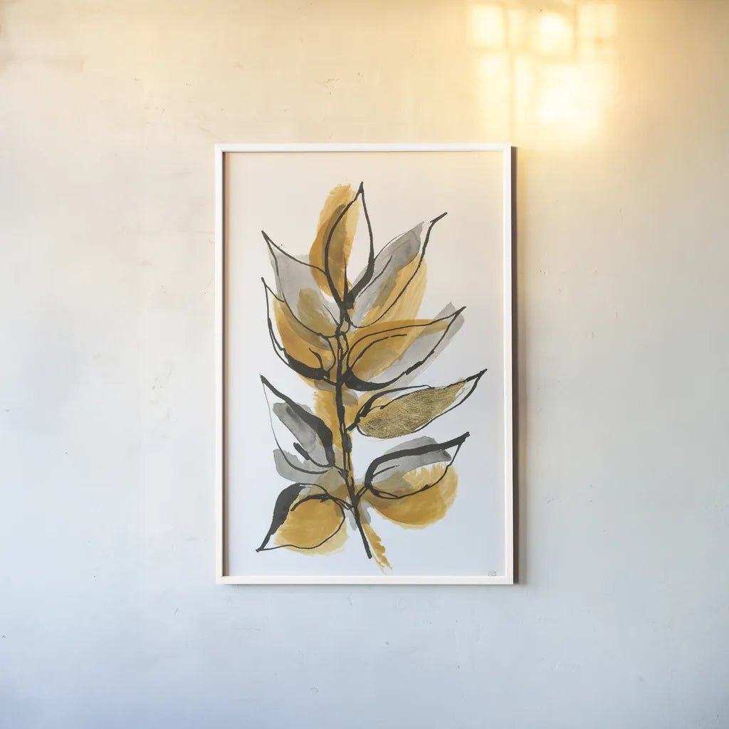 Amber Leaves I by Chris Paschke. shown as a paper print in a white frame. Available as a archival giclee rolled canvas, fine art paper, or poster print. SKU 75153h.