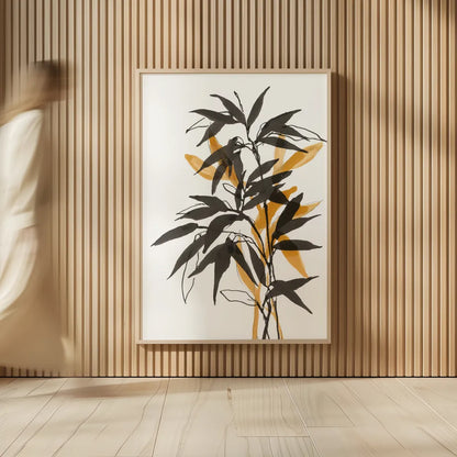 Amber Long Leaf II by Chris Paschke. shown as over sized large wall art. Available as an archival giclee rolled canvas, fine art paper, or poster print. SKU 76329h.