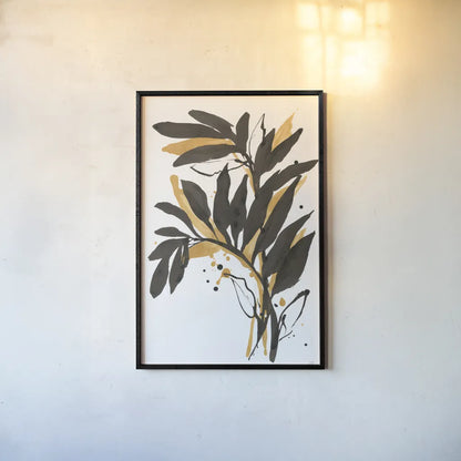 Amber Palm I by Chris Paschke. shown as a paper print in a black flame. Available as a archival giclee rolled canvas, fine art paper, or poster print. SKU 76324h.