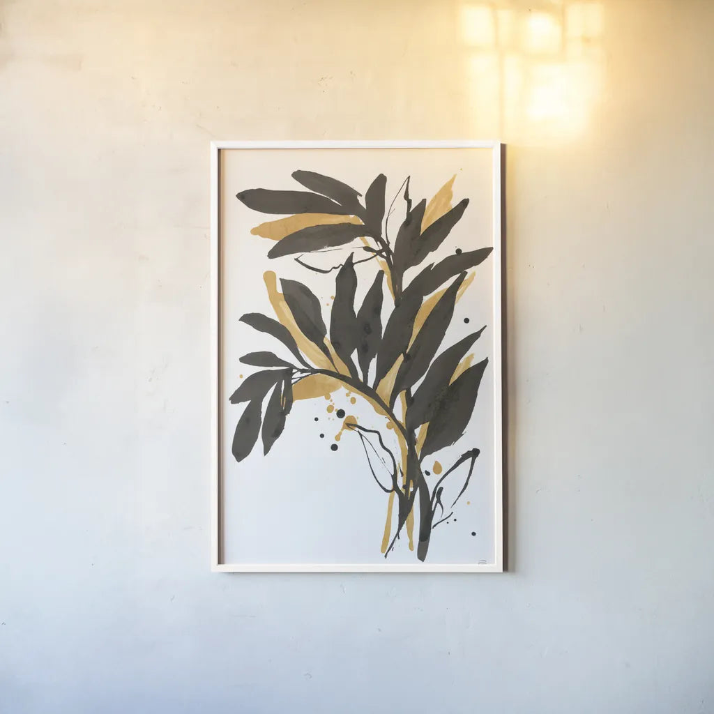 Amber Palm I by Chris Paschke. shown as a paper print in a white frame. Available as a archival giclee rolled canvas, fine art paper, or poster print. SKU 76324h.