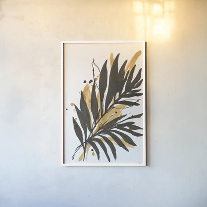 Amber Palm II by Chris Paschke. shown as a paper print in a white frame. Available as a archival giclee rolled canvas, fine art paper, or poster print. SKU 76325h.