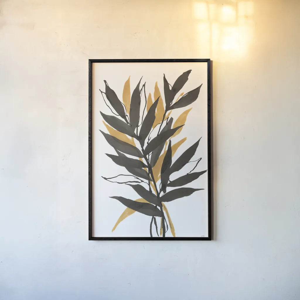 Amber Palm III by Chris Paschke. shown as a paper print in a black flame. Available as a archival giclee rolled canvas, fine art paper, or poster print. SKU 76326h.