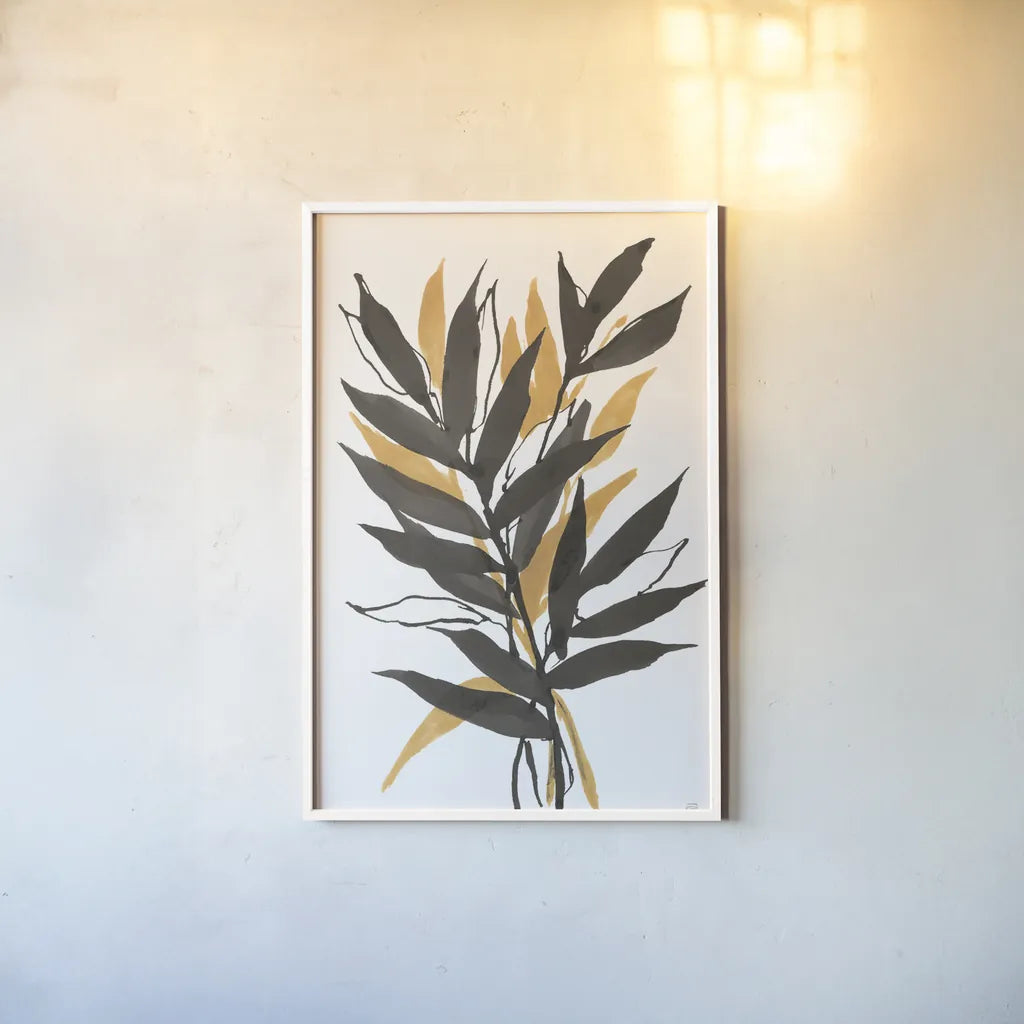 Amber Palm III by Chris Paschke. shown as a paper print in a white frame. Available as a archival giclee rolled canvas, fine art paper, or poster print. SKU 76326h.