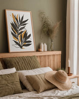 Amber Palm IV by Chris Paschke. shown as a paper print in a natural frame. Available as a archival giclee rolled canvas, fine art paper, or poster print. SKU 76327h.