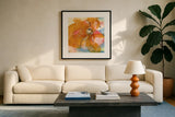 Amber Wash I by Chris Paschke. Displayed in a glass frame with matte in a clean modern living room. Available as an archival giclee rolled canvas, fine art paper, or poster print. SKU 59994a.