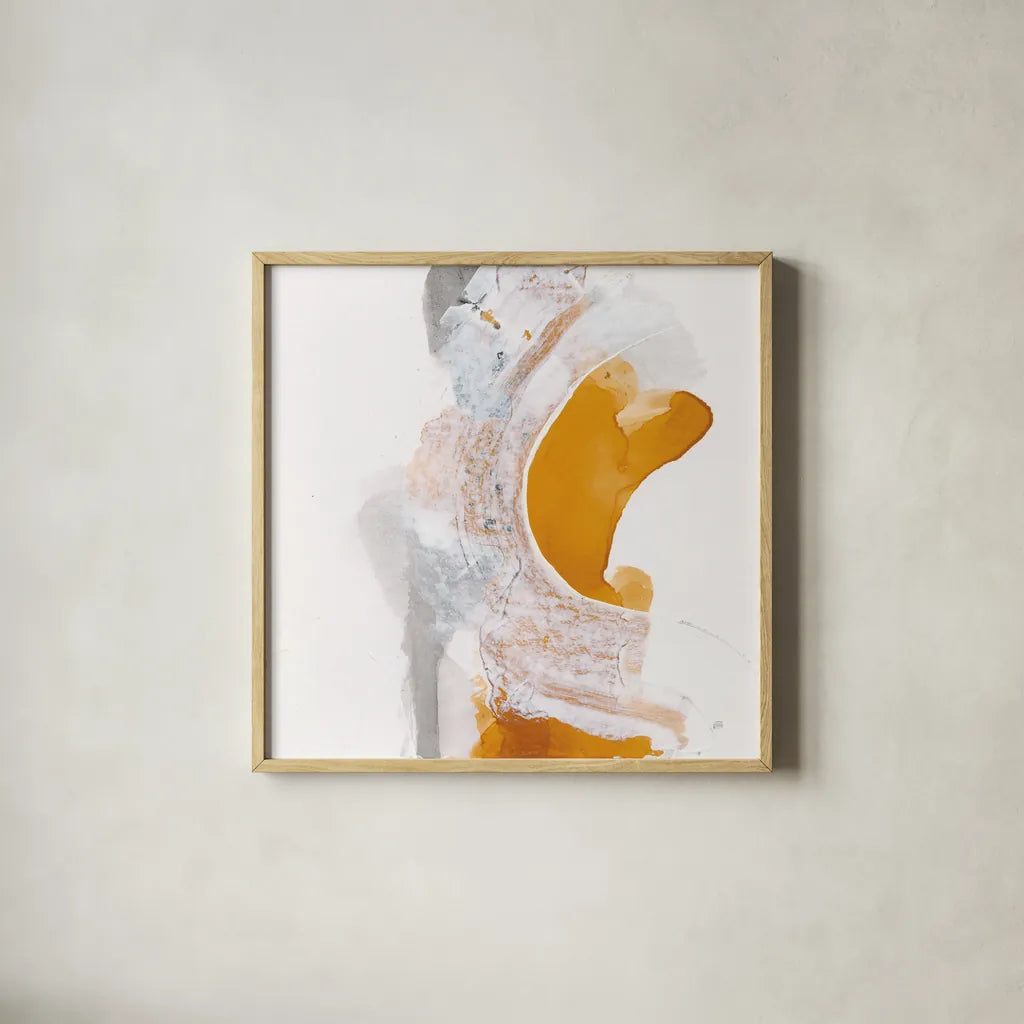 Amber Wash I by Chris Paschke. Shown in a natural wood glass frame for a timeless modern aesthetic. Available as an archival giclee rolled canvas, fine art paper, or poster print. SKU 71907a.