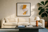 Amber Wash III by Chris Paschke. Displayed in a glass frame with matte in a clean modern living room. Available as an archival giclee rolled canvas, fine art paper, or poster print. SKU 71909a.