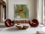 Amber and Leaf II by Chris Paschke. Shown as extra-large giant wall art in a modern living room. Available as an archival giclee rolled canvas, fine art paper, or poster print. SKU 59997a.