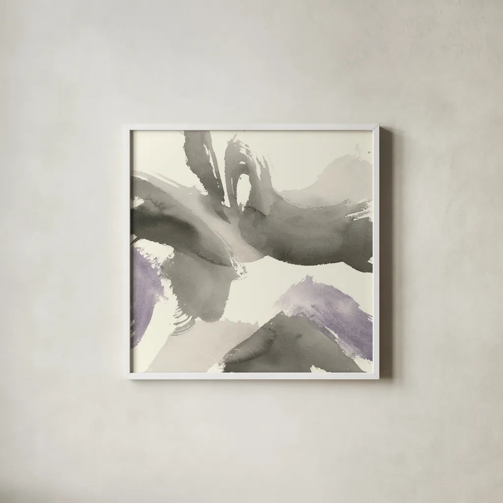 Amethyst Gesture I by Chris Paschke. Shown in a crisp white glass frame for a clean and minimalist style. Available as an archival giclee rolled canvas, fine art paper, or poster print. SKU 44529a.