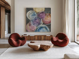 Among Friends II Gray by Chris Paschke. Shown as extra-large giant wall art in a modern living room. Available as an archival giclee rolled canvas, fine art paper, or poster print. SKU 39581a.
