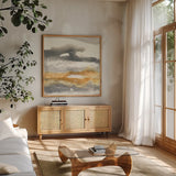 Any Direction II by Chris Paschke. Shown in a natural wood frame in a cozy modern living room. Available as an archival giclee rolled canvas, fine art paper, or poster print. SKU 33983a.