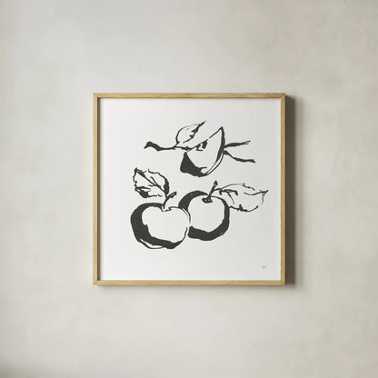 Apples BW by Chris Paschke. Shown in a natural wood glass frame for a timeless modern aesthetic. Available as an archival giclee rolled canvas, fine art paper, or poster print. SKU 64208a.