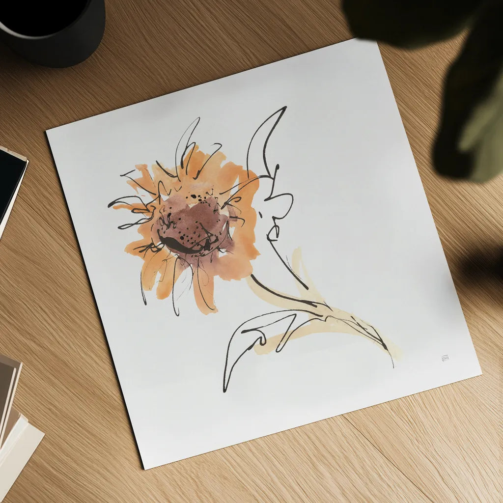 Apricot Sunflower I by Chris Paschke. Shown as a detailed flat fine art print, highlighting archival giclee quality. Available as an archival giclee rolled canvas, fine art paper, or poster print. SKU 91438a.