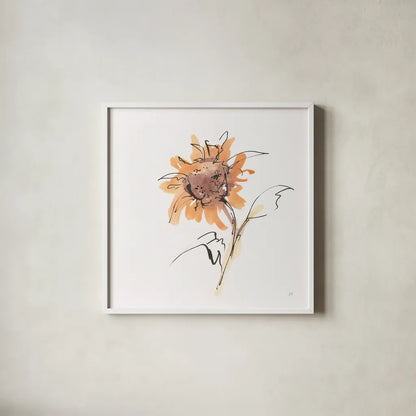 Apricot Sunflower II by Chris Paschke. Shown in a crisp white glass frame for a clean and minimalist style. Available as an archival giclee rolled canvas, fine art paper, or poster print. SKU 91439a.