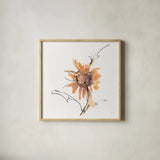 Apricot Sunflower III by Chris Paschke. Shown in a natural wood glass frame for a timeless modern aesthetic. Available as an archival giclee rolled canvas, fine art paper, or poster print. SKU 91440a.