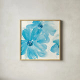 Aqua Mint Clematis I by Chris Paschke. Shown in a natural wood glass frame for a timeless modern aesthetic. Available as an archival giclee rolled canvas, fine art paper, or poster print. SKU 34002a.