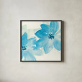 Aqua Mint Clematis II by Chris Paschke. Shown in a sleek black glass frame for a contemporary gallery look. Available as an archival giclee rolled canvas, fine art paper, or poster print. SKU 34003a.