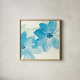 Aqua Mint Clematis II by Chris Paschke. Shown in a natural wood glass frame for a timeless modern aesthetic. Available as an archival giclee rolled canvas, fine art paper, or poster print. SKU 34003a.