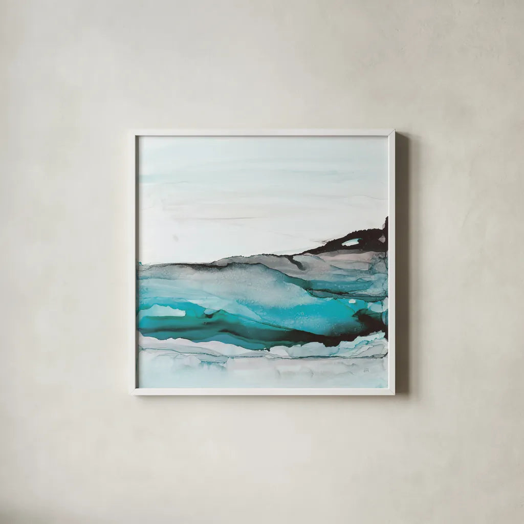 Aquascape I by Chris Paschke. Shown in a crisp white glass frame for a clean and minimalist style. Available as an archival giclee rolled canvas, fine art paper, or poster print. SKU 75106a.
