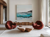 Aquascape I by Chris Paschke. Shown as extra-large giant wall art in a modern living room. Available as an archival giclee rolled canvas, fine art paper, or poster print. SKU 75106a.