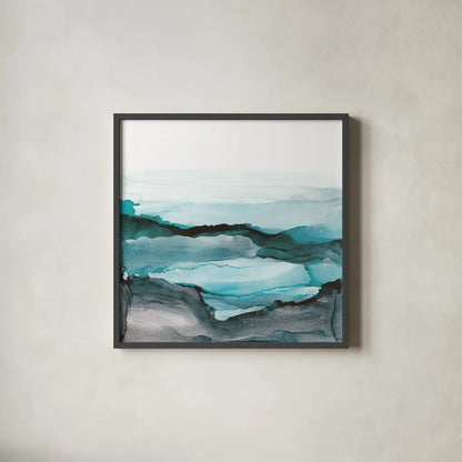 Aquascape II by Chris Paschke. Shown in a sleek black glass frame for a contemporary gallery look. Available as an archival giclee rolled canvas, fine art paper, or poster print. SKU 75107a.