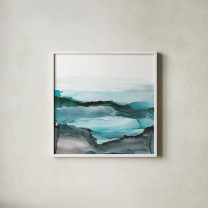 Aquascape II by Chris Paschke. Shown in a crisp white glass frame for a clean and minimalist style. Available as an archival giclee rolled canvas, fine art paper, or poster print. SKU 75107a.