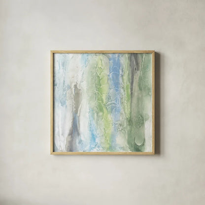 Aquatic and Green I by Chris Paschke. Shown in a natural wood glass frame for a timeless modern aesthetic. Available as an archival giclee rolled canvas, fine art paper, or poster print. SKU 95460a.