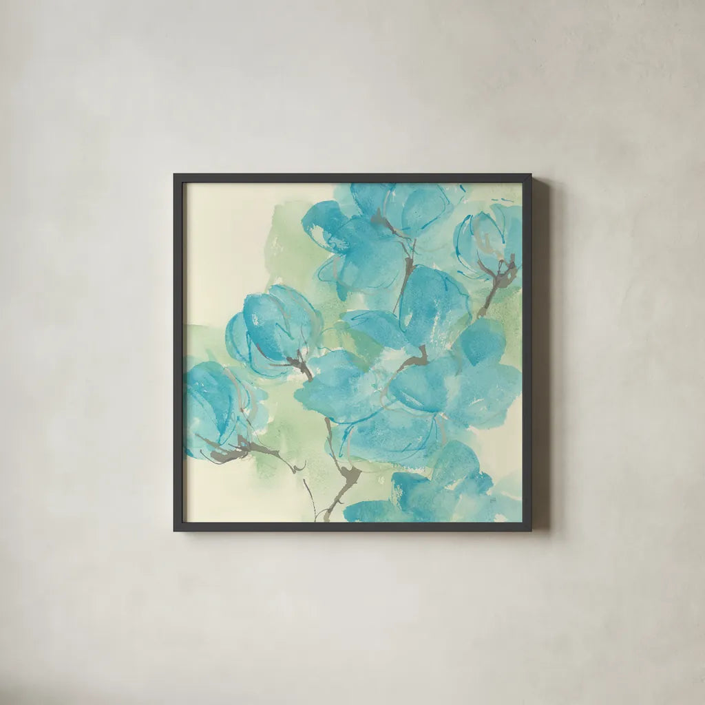 Arabian Jasmine I by Chris Paschke. Shown in a sleek black glass frame for a contemporary gallery look. Available as an archival giclee rolled canvas, fine art paper, or poster print. SKU 50265a.