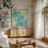 Arabian Jasmine II by Chris Paschke. Shown in a natural wood frame in a cozy modern living room. Available as an archival giclee rolled canvas, fine art paper, or poster print. SKU 50266a.