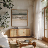 Arctic Thaw II by Chris Paschke. Shown in a natural wood frame in a cozy modern living room. Available as an archival giclee rolled canvas, fine art paper, or poster print. SKU 78554a.