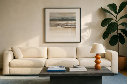 Arctic Thaw II by Chris Paschke. Displayed in a glass frame with matte in a clean modern living room. Available as an archival giclee rolled canvas, fine art paper, or poster print. SKU 78554a.