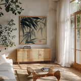 Asian Grass IV by Chris Paschke. Shown in a natural wood frame in a cozy modern living room. Available as an archival giclee rolled canvas, fine art paper, or poster print. SKU 39780a.