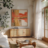 Autumn Patterns II by Chris Paschke. Shown in a natural wood frame in a cozy modern living room. Available as an archival giclee rolled canvas, fine art paper, or poster print. SKU 19466a.