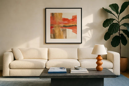 Autumn Patterns II by Chris Paschke. Displayed in a glass frame with matte in a clean modern living room. Available as an archival giclee rolled canvas, fine art paper, or poster print. SKU 19466a.